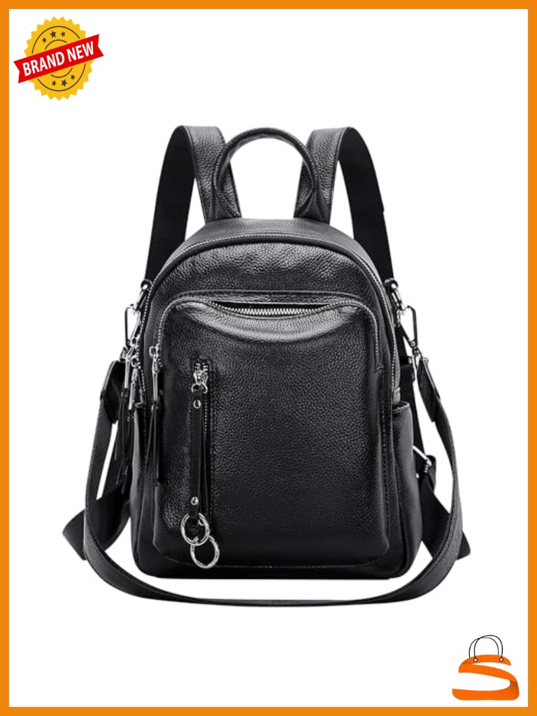 Genuine Leather Backpack Purse For Women Small Daypack Multi-Pocket Casual